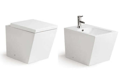 Coppia Sanitari Design Squadrato Sospesi / A Terra Filo Muro