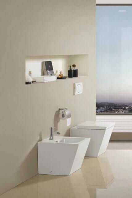 Coppia Sanitari Design Squadrato Sospesi / A Terra Filo Muro Sanitari A Terra