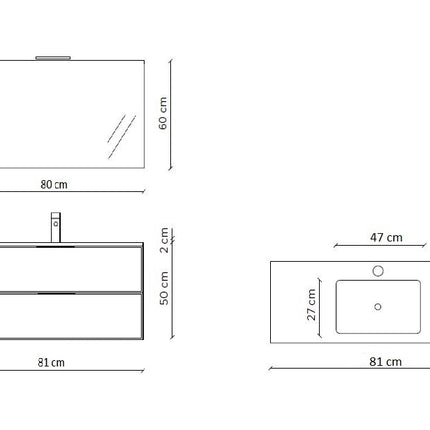 Composizione Bagno Sospesa 80cm - Zefira
