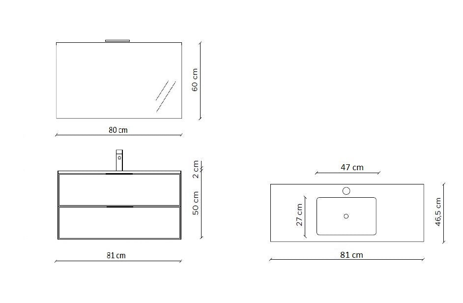 Composizione Bagno Sospesa 80cm - Zefira - Mobile Bagno TFT