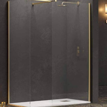 Doccia Walk in Due Pareti H200cm Anticalcare Profili Color Oro