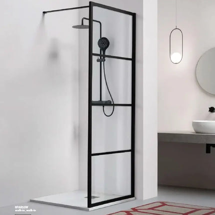 Doccia Walk In H200 Anticalcare 8mm Trasparente Telaio Finestrato Nero Opaco
