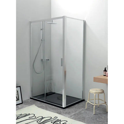 Box doccia EASY cromato anta scorrevole, cristallo trasparente 6mm anticalcare H200, profili cromati, montaggio rapido