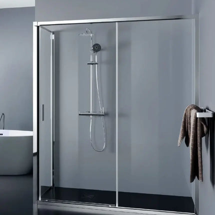 Box doccia EASY cromato 6mm anta scorrevole, cristallo trasparente H200, lato fisso, bagno contemporaneo piastrelle