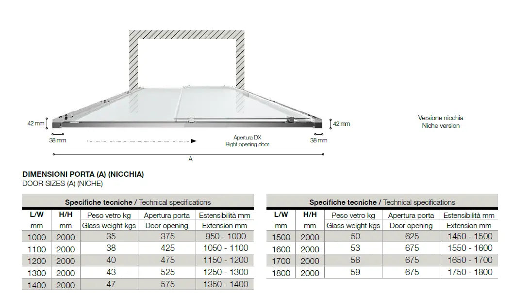 EASY | Porta Doccia H200 Trasparente Anticalcare Scorrevole 6mm