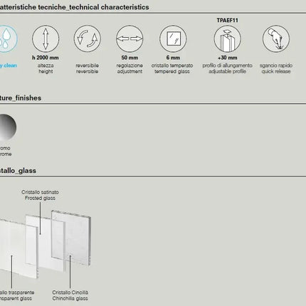 Dettaglio profilo a pavimento porta doccia EASY 6mm: binario inferiore cromato con guarnizione su piatto doccia grigio cemento