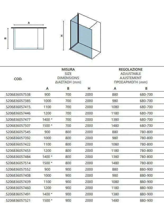 Box Doccia Walk in Profili Neri H200cm 8mm Anticalcare - Shopbagno.it