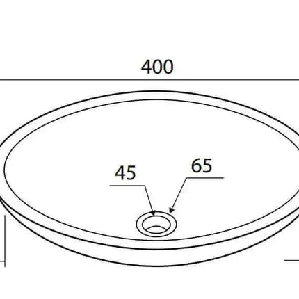 Schema tecnico lavabo basso marmo crema Karag Elena: diametro 400mm, altezza 120mm, bordo 30mm, foro scarico 45mm con campana 65mm