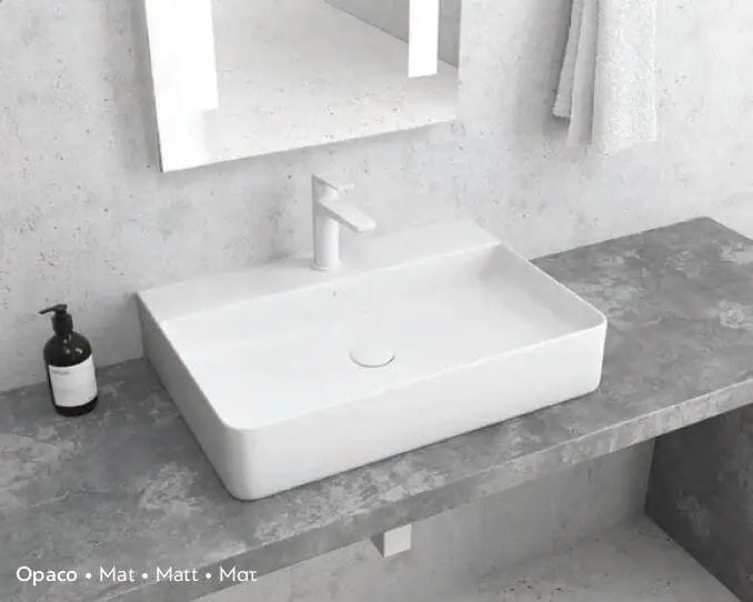 Lavabo Da Appoggio 50x42 In Ceramica - Bianco Opaco