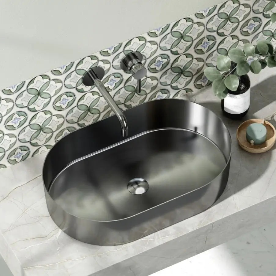 Lavabo Da Appoggio In Acciaio Inox 55x35 - Canna Di Fucile