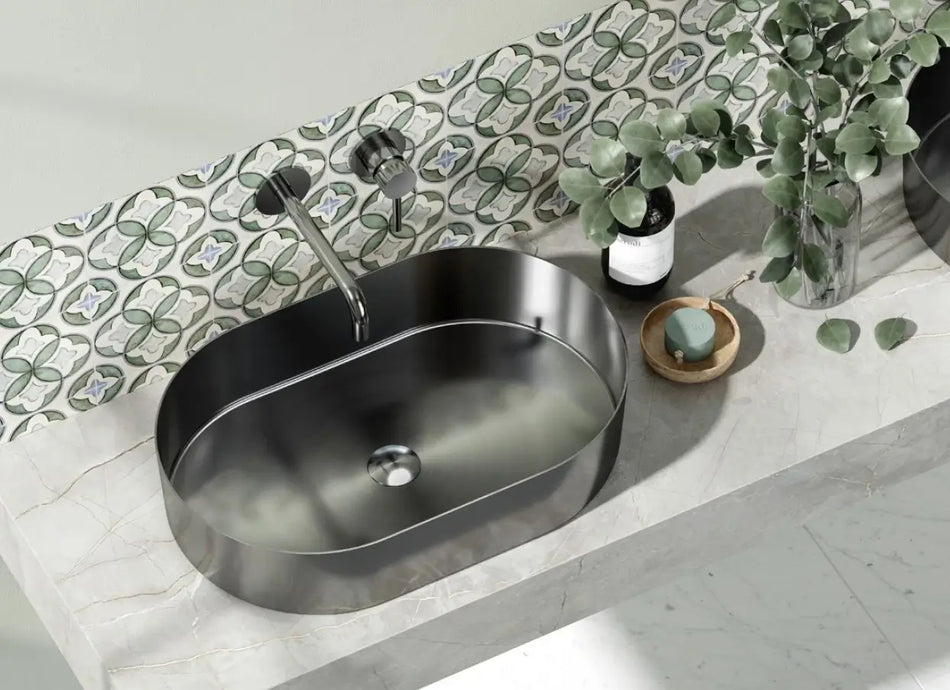Lavabo Da Appoggio In Acciaio Inox 55x35 - Canna Di Fucile