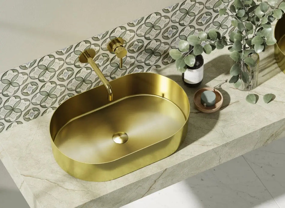 Lavabo Da Appoggio In Acciaio Inox 55x35 - Oro
