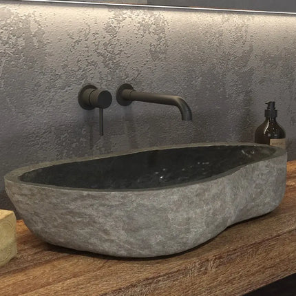 Lavabo Da Appoggio In Pietra Di Fiume Naturale Grigio