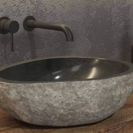 Lavabo Da Appoggio In Pietra Di Fiume Naturale Grigio