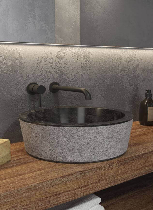 Lavabo Tondo Per Bagno In Marmo Naturale Grigio/Nero