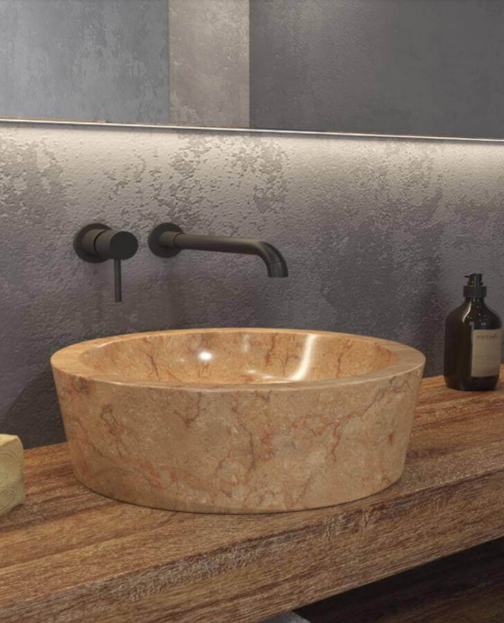 Lavabo Tondo Per Bagno In Marmo Naturale Rosso