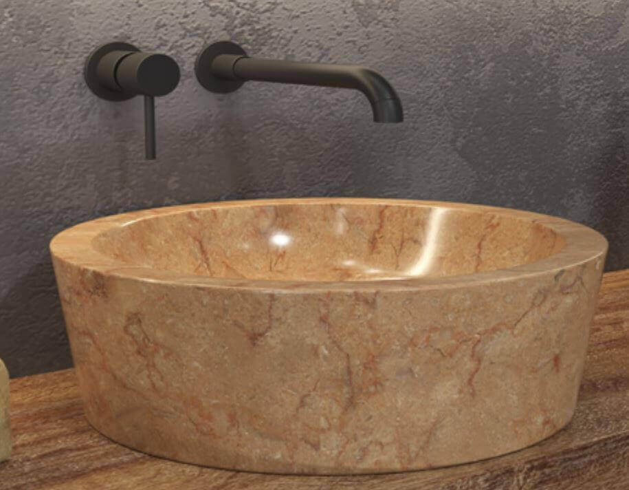 Lavabo Tondo Per Bagno In Marmo Naturale Rosso