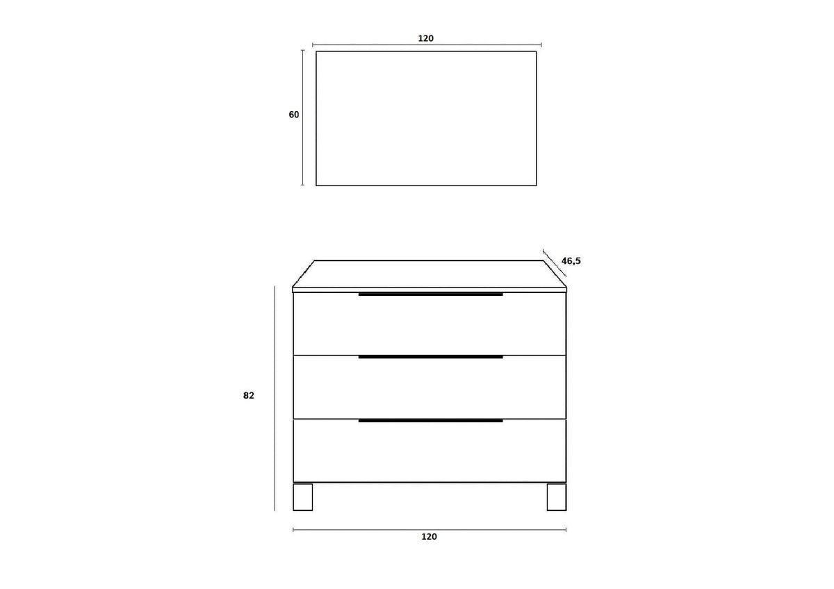 Mobile Bagno 120cm a Terra Con Lavabo doppia Vasca, Tre Cassetti e Specchio
