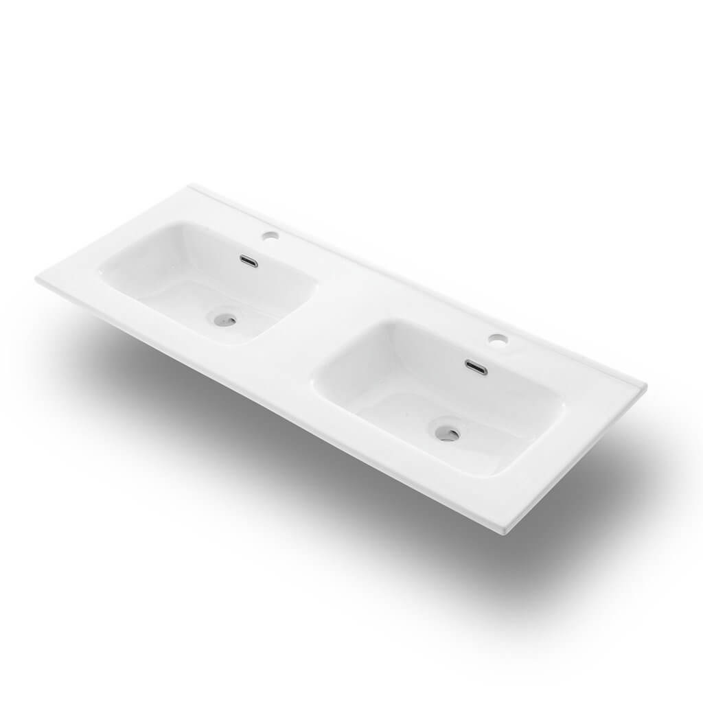 Mobile Bagno 120cm a Terra Con Lavabo doppia Vasca, Tre Cassetti e Specchio