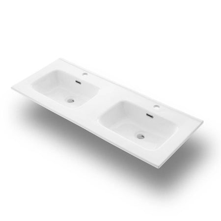 Mobile Bagno 120cm a Terra Con Lavabo doppia Vasca, Tre Cassetti e Specchio