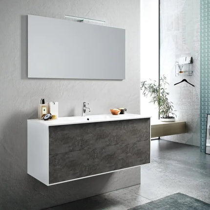 Mobile Bagno 120cm Sospeso Due Cassetti e Specchio Con Lampada Ossido