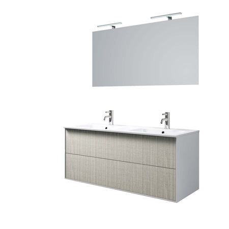 Mobile Bagno 120cm Sospeso Due Cassetti Lavabo Doppia Vasca e Specchio Con Lampada - Shopbagno.it