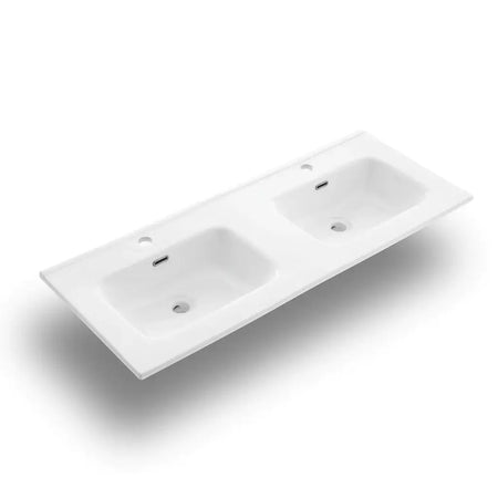 Mobile Bagno 120cm Sospeso Due Cassetti Lavabo Doppia Vasca e Specchio Con Lampada