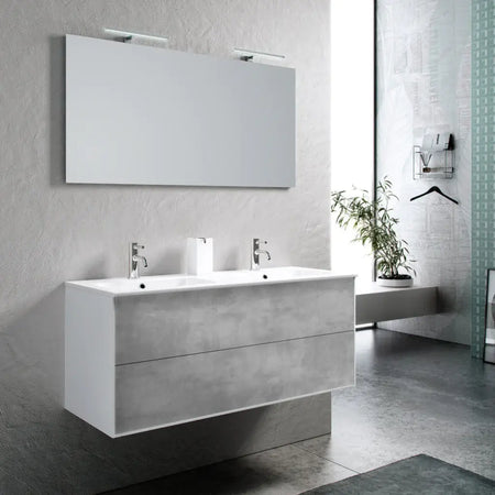 Mobile Bagno 120cm Sospeso Due Cassetti Lavabo Doppia Vasca e Specchio Con Lampada - Shopbagno.it