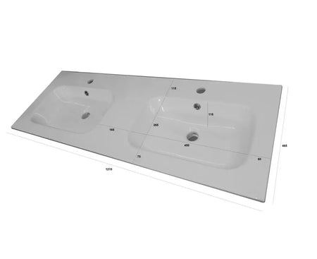 Mobile Bagno 120cm Sospeso Due Cassetti Lavabo Doppia Vasca e Specchio Con Lampada