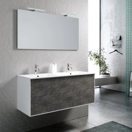 Mobile Bagno 120cm Sospeso Due Cassetti Lavabo Doppia Vasca e Specchio Con Lampada - Shopbagno.it