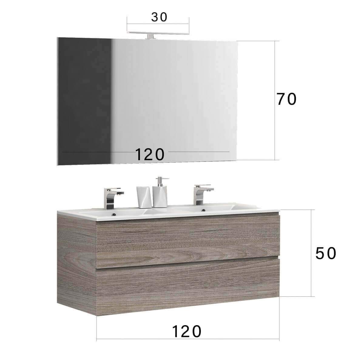 Mobile Bagno 120cm Sospeso Rovere Scuro Doppio Lavabo