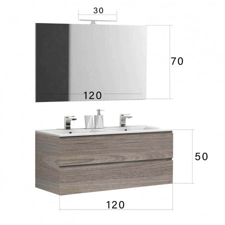 Mobile Bagno 120cm Sospeso Rovere Scuro Doppio Lavabo