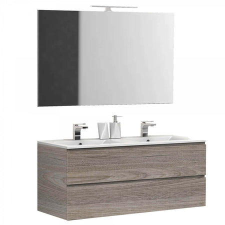 Mobile Bagno 120cm Sospeso Rovere Scuro Doppio Lavabo