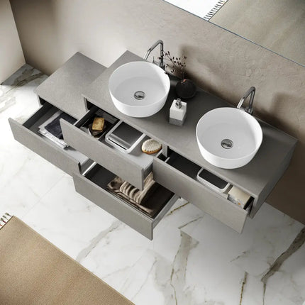 Mobile Bagno 160cm Con Doppio Lavabo, 4 Basi Con Cassetti E Specchio Con Lampada