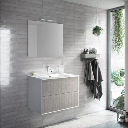Mobile Bagno 60cm Sospeso Due Cassetti e Specchio Grigio Londra