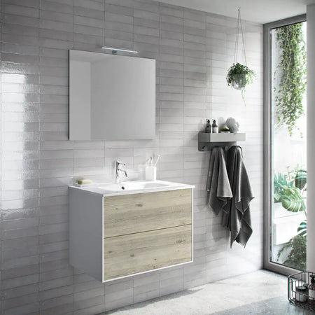 Mobile Bagno 60cm Sospeso Due Cassetti e Specchio Pino Artico