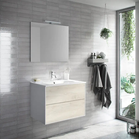 Mobile Bagno 60cm Sospeso Due Cassetti e Specchio Rovere Alaska