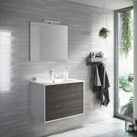 Mobile Bagno 60cm Sospeso Due Cassetti e Specchio Testa di Moro