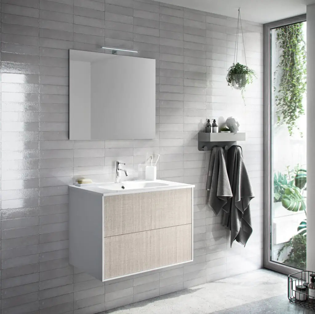 Mobile Bagno 60cm Sospeso Due Cassetti e Specchio Yuta