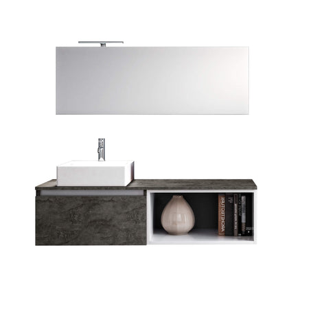 Mobile Bagno 70cm Sospeso Cassetto, Vano a Giorno, Specchio E Lampada Ossido