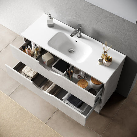 Mobile Bagno 80cm a Terra Effetto Pietra Tre Cassetti Specchio e Lampada