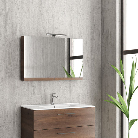 Mobile Bagno 90cm Sospeso Con Specchio Contenitore - New Elsa Brown