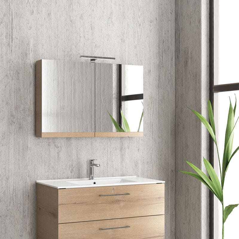 Mobile Bagno 90cm Sospeso Con Specchio Contenitore - New Elsa