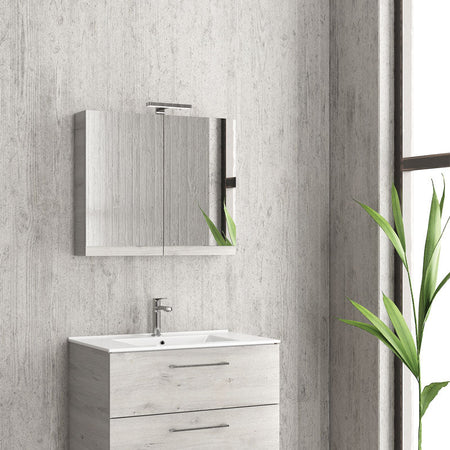 Mobile Bagno 90cm Sospeso Con Specchio Contenitore - New Elsa Silver Oak