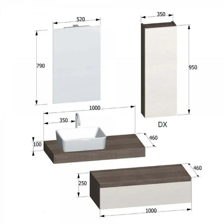 Mobile Bagno Completo Con Mensola e Lavabo Da Appoggio