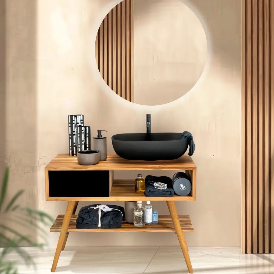 Mobile Consolle Bagno 100cm In Teak - Feelgood Nero