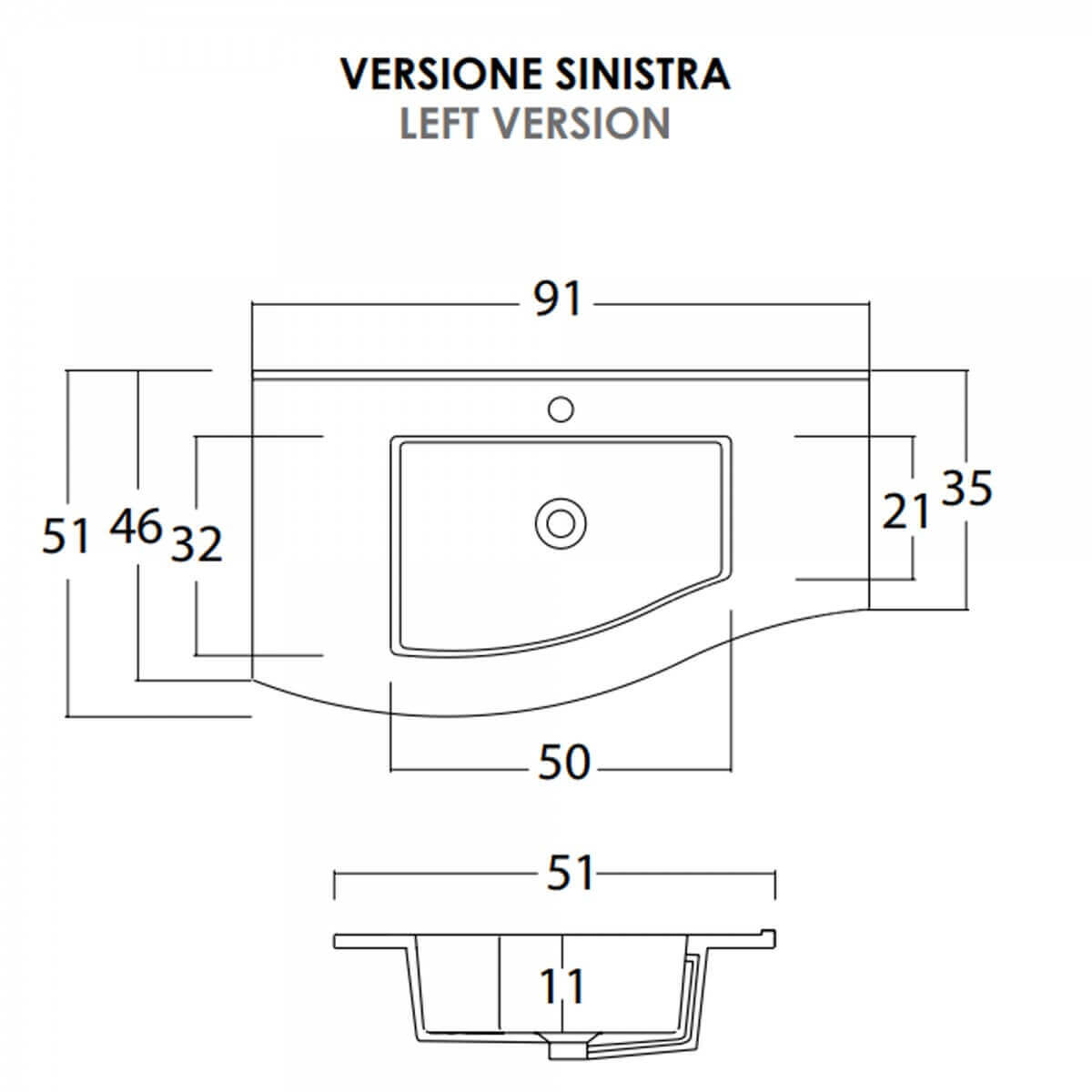 Mobile Bagno Curvo 90cm Sospeso Con Cassettoni