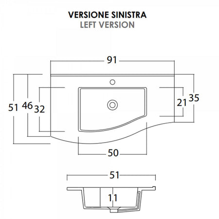 Mobile Bagno Curvo 90cm Sospeso Con Cassettoni