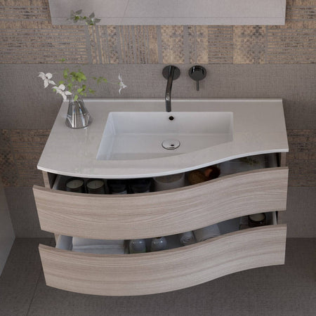Mobile Bagno Curvo 90cm Sospeso Con Cassettoni