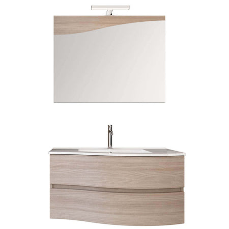 Mobile Bagno Curvo 90cm Sospeso Con Cassettoni Destra